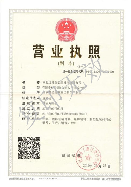  湖北遠見營業執照